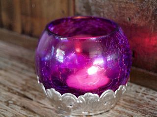 Crackled Tea Candle Holder: Crimson