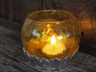 Crackled Tea Candle Holder:Yellow