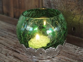 Crackled Tea Candle Holder: Green