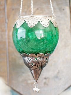 Boho Tea Candle Lantern: emerald