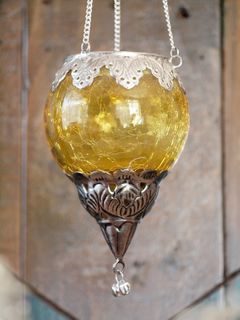 Boho Tea Candle Lantern: yellow