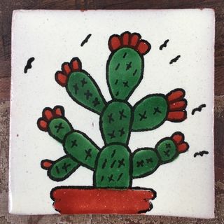 Talavera Tile: White Cacti