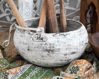 Large Iron Whitewash Planter Bowl