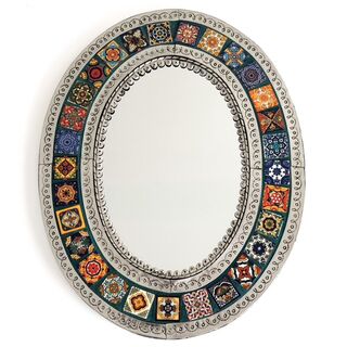Oval Mexican Tin & Tile Mirror: Green