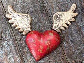 Large Winged Wall Heart Red