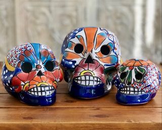 Set of 3 Day of the Dead Skulls