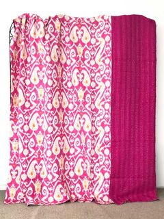 Ikat Kantha Quilt Pink