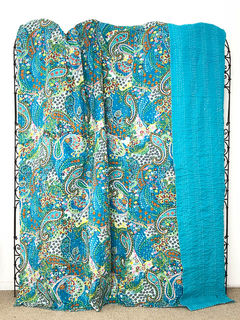 Sky Paisley Kantha Quilt