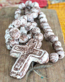 Large Mexican Rosary Beads Brown/White 