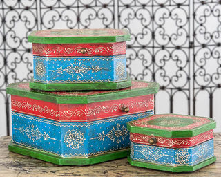 Set of 3 Boho Boxes Blue
