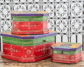 Set of 3 Boho Boxes Red