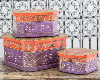 Set of 3 Boho Boxes Purple
