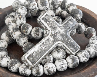 Large Mexican Rosary Beads Black & White