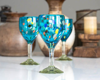 Turquoise Confetti Wine Glass