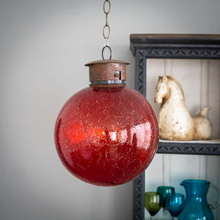 Mexican Handblown Bubble Lantern Red Crackle