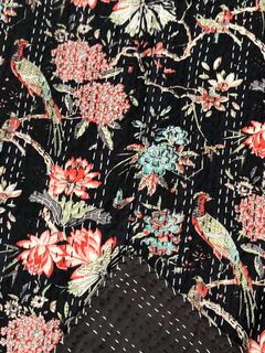 Bird of Paradise Kantha Quilt Black