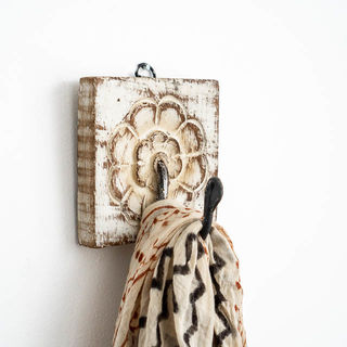 Hand Carved Flower Wall Hook White