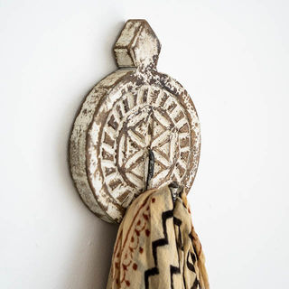 Hand Carved Round Wall Hook Brown