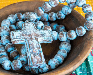 Large Mexican Rosary Beads Blue 