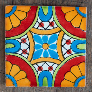 Mayolico Tile Dark Light Flower