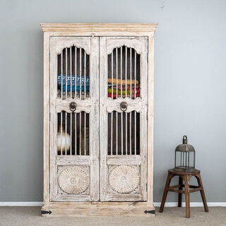 Large Whitewashed Jali Tallboy 