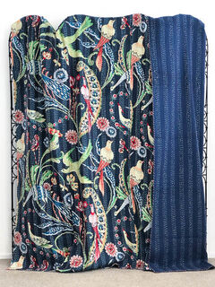 Paradise Bird Kantha Quilt Navy
