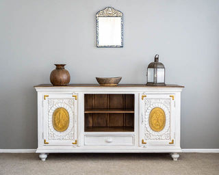 Maia Brass TV Cabinet White