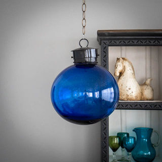 Mexican Handblown Bubble Lantern Dark Blue
