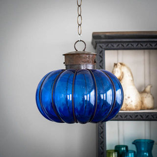 Mexican Handblown Pumpkin Lantern Blue