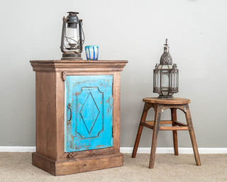 Rustic Blue Diamond Bedside Table