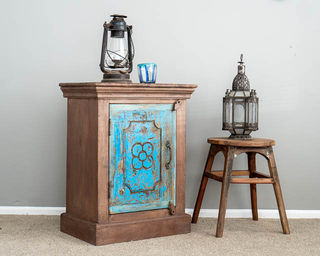 Rustic Blue Flower Bedside Table