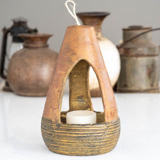 Clay Candle Holder/Bird Feeder: Brown