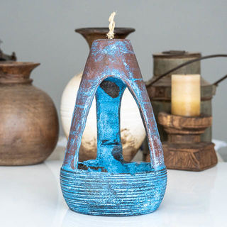 Clay Candle Holder/Bird Feeder:Blue