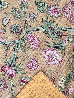 Untamed Garden Kantha Quilt Tan