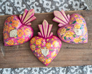 Milagro Wooden Sacred Heart Crimson & Yellow
