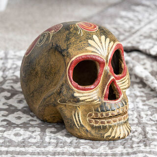 Hand Painted Clay Skull Brown/Red