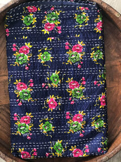 Navy Blue Cottage Garden Kantha Quilt