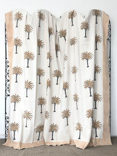 Palm Tree Block Print Kantha Quilt Orange