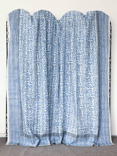 Tribal Block Print Kantha Quilt Blue