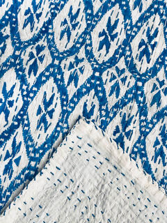 Arabelle Block Print Kantha Quilt Blue - furniture - lighting - decor