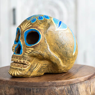 Hand Painted Clay Skull Brown/Blue