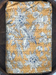 Mustard & White Boho Kantha Quilt