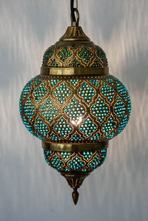 Kasbah Brass Lantern Blue