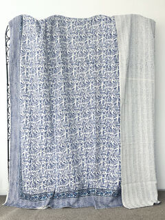 Tribal Block Print Kantha Quilt Dark Blue