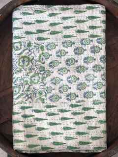 Blockprint Patchwork Kantha Quilt Green/White