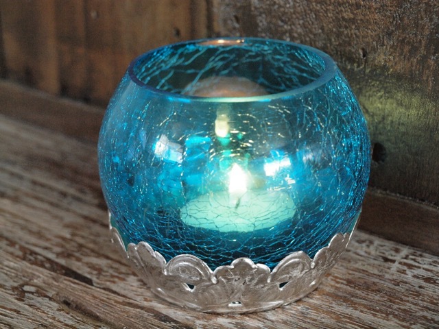 Crackled Tea Candle Holder: Turquoise