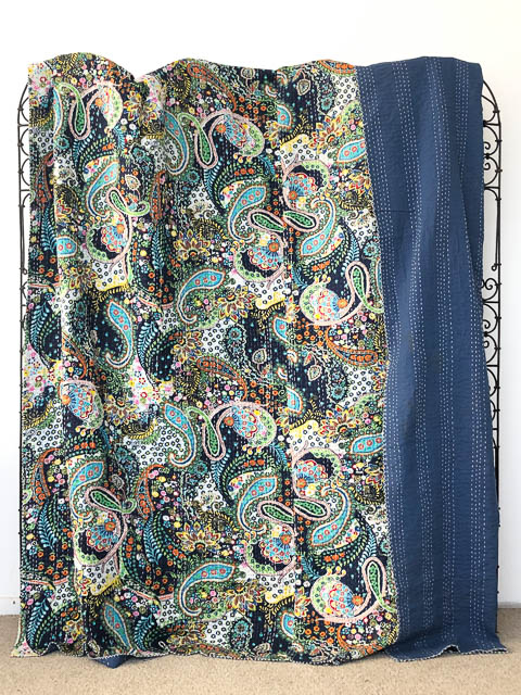 Navy Paisley Kantha Quilt