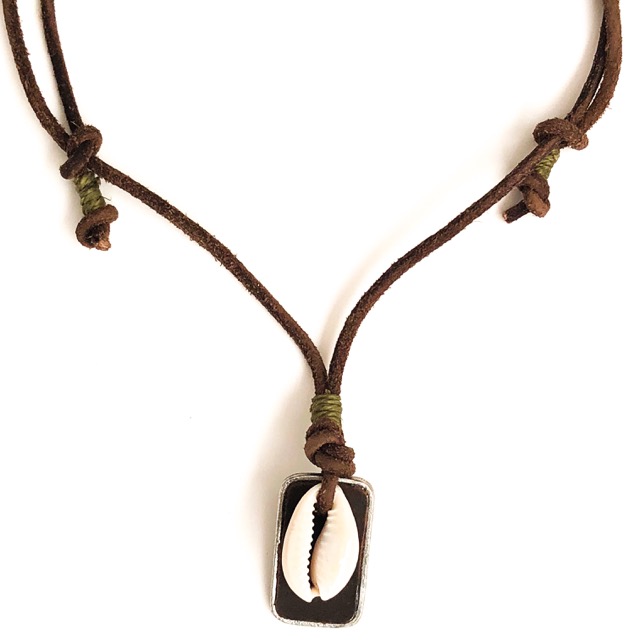 Cowrie Tag Leather Thong Necklace