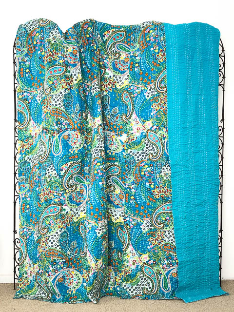Sky Paisley Kantha Quilt