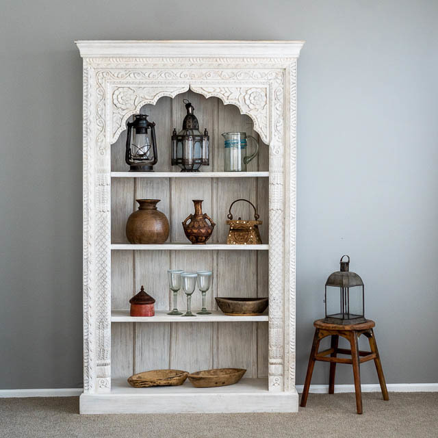 Ishani Bookshelf White Furniture, Indian Hand Carved Bookcase